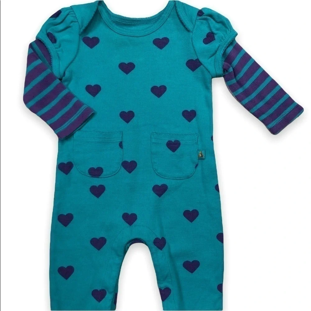 𝅺BABY‎ Gap Aqua Purple Heart Stripe Romper 3-6 months